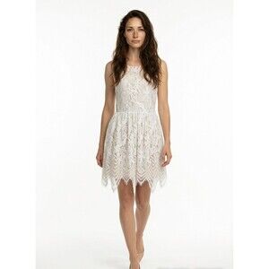NWT Love Fire Lace Dress Women Size L White Sleeveless Fit Flare Lined Boho Mini
